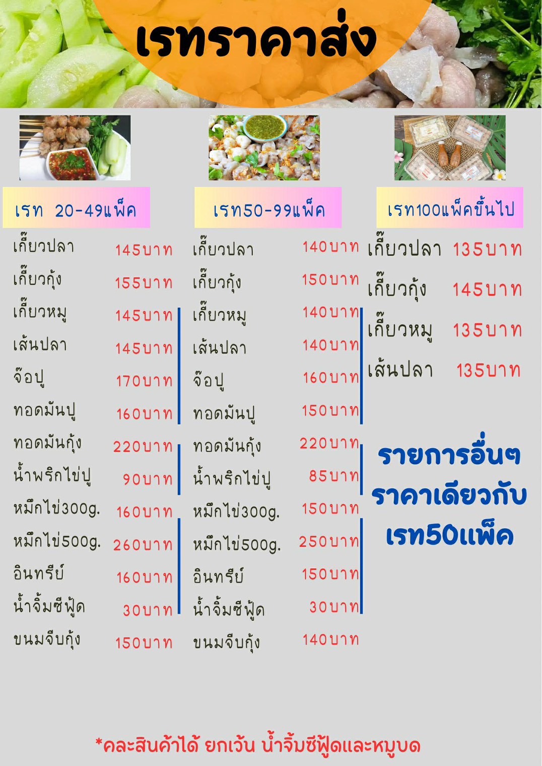 เรทราคาสินค้า
